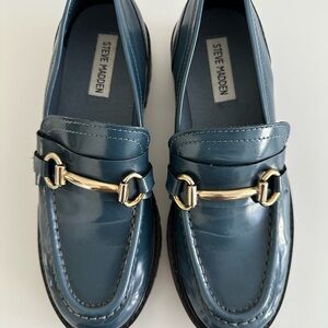 Steve Madden Blue Loafers with Gold Accent